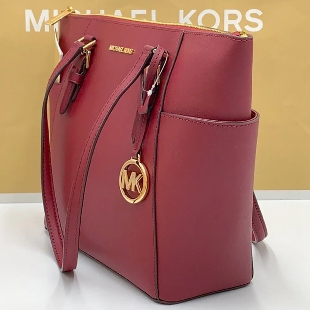 NWT MICHAEL KORS CHARLOTTE LARGE TOP ZIP TOTE BAG Dark Cherry COLOR NWT - Picture 12 of 16